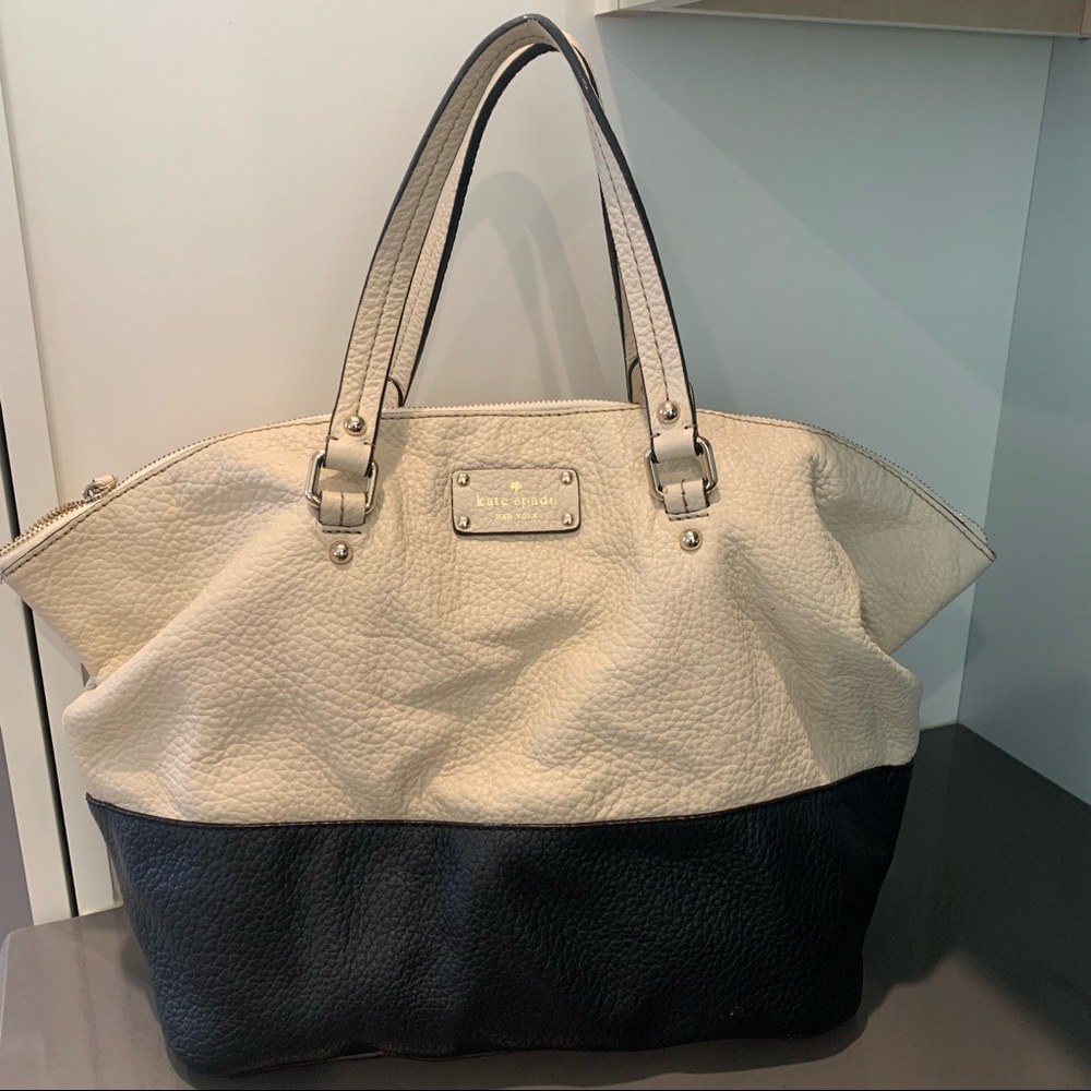 Kate Spade Tote Bag Black and White Pebble Leather